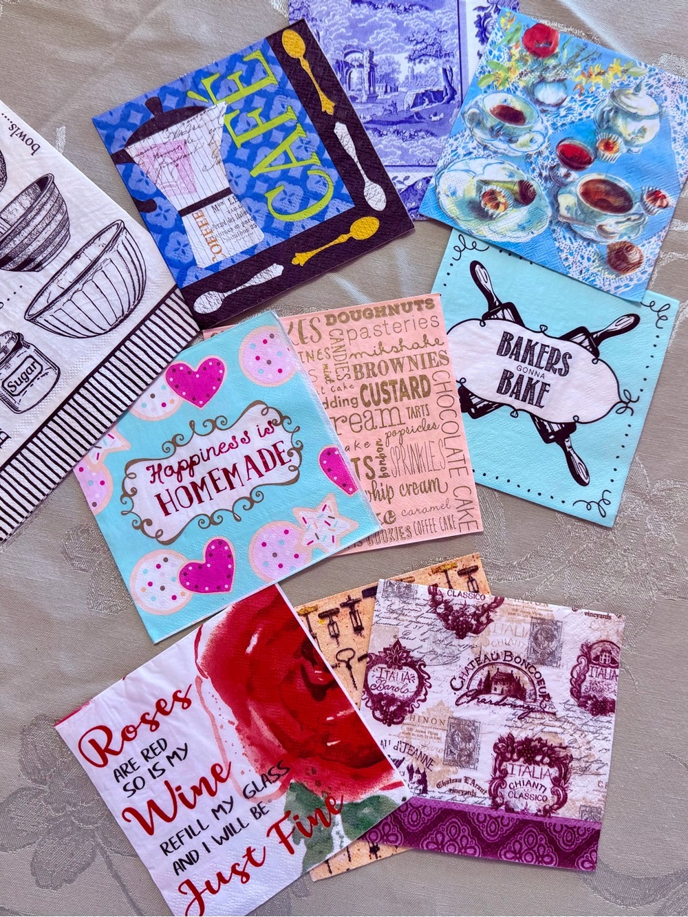 10 Baking, Café & Beverage Paper Napkins – Decoupage / Junk Journal Craft Bundle
